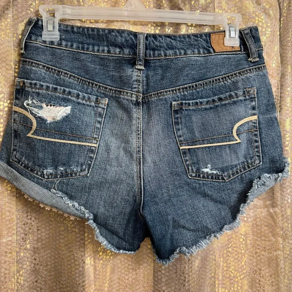 American Eagle Hi Rise Crochet Pocket Boho Distressed Festival Shorts 10